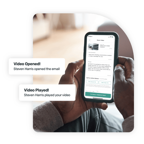 Man sending a personalized OneDay video to prospective buyer Man sending a personalized OneDay video to prospective buyer