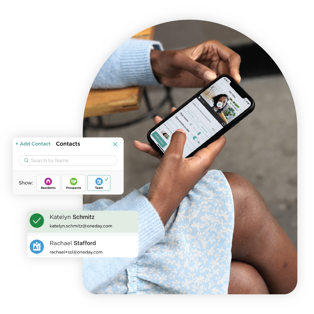Woman sending video to employee using OneDay mobile application Woman sending video to employee using OneDay mobile application