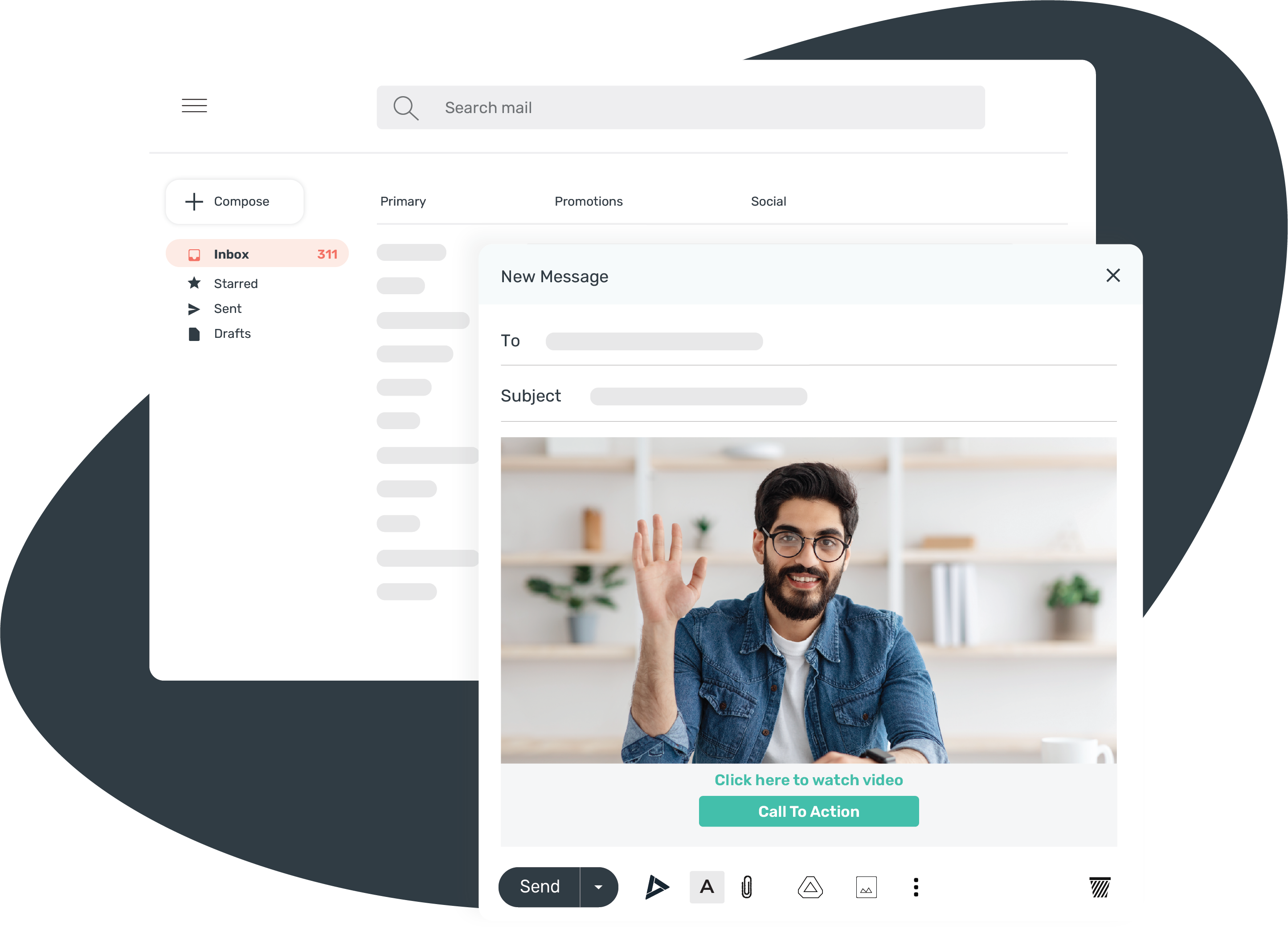 Man using OneDay's email extension to send a personalized video Man using OneDay's email extension to send a personalized video
